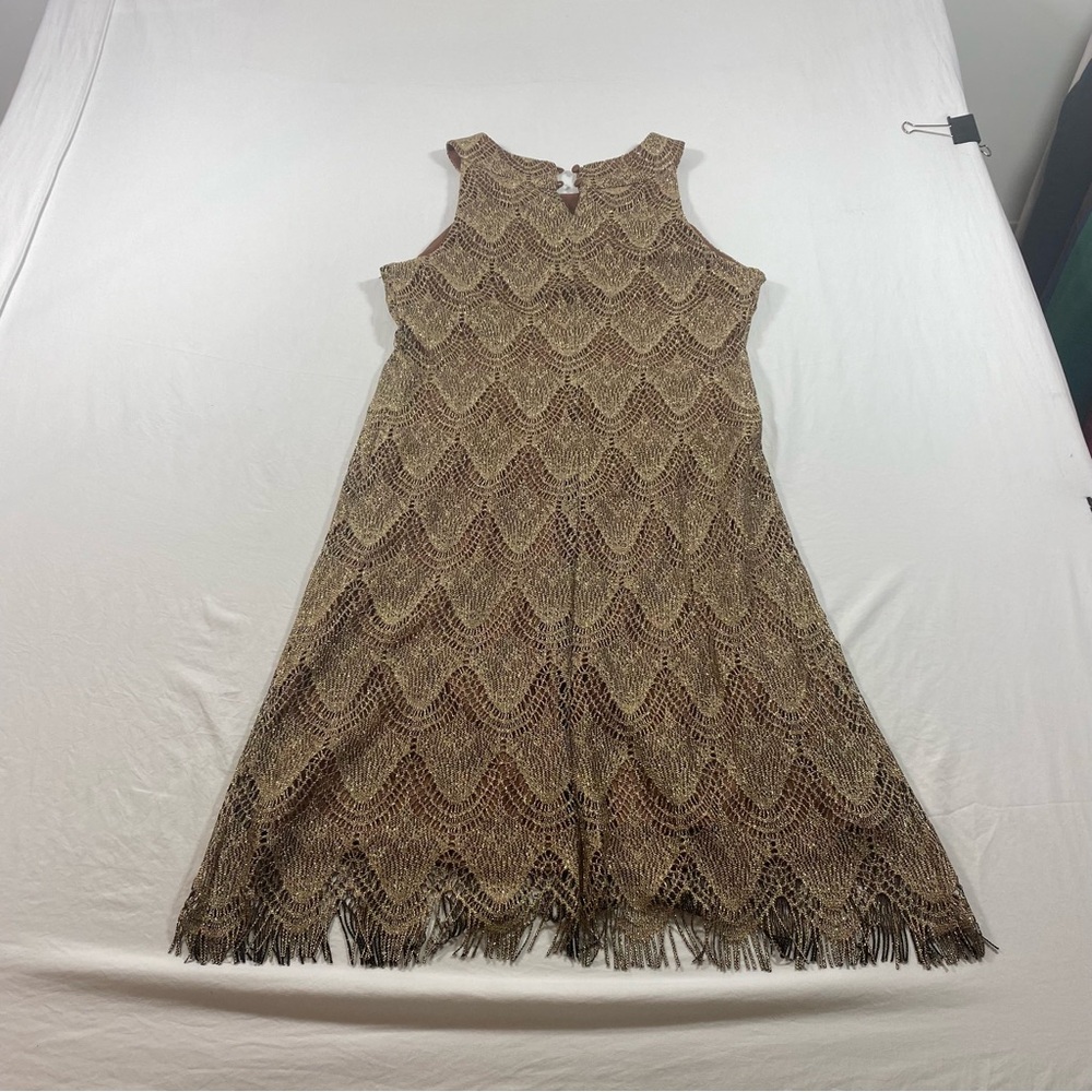 S L Fashions Vintage Mini Dress Boho Gold Sleeveless Fringe Dress Lace - Picture 8 of 8